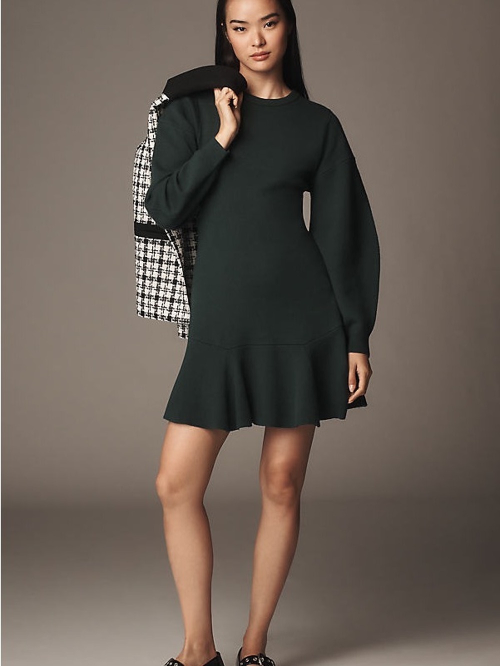 Anthropologie 3/4 Sleeve Ruffled Sweater Knit Dress